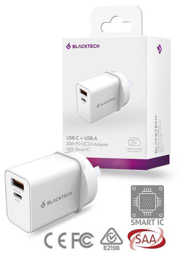 BLACKTECH BC02 1C1A 20W PD Adapter With Smart IC - White - iCELL MOBILE iCELL MOBILE