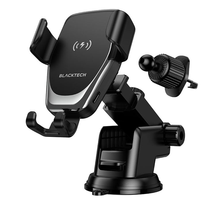 BLACKTECH BL-DCA21 Plus 15W Wireless Charging All in 1 Car Holder Set - Black