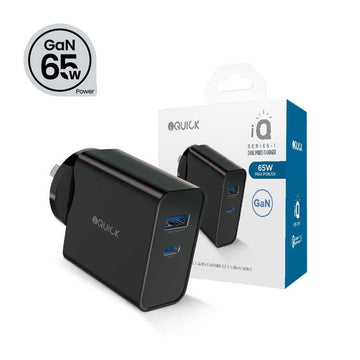 iQuick GaN 65W PD3.0+QC3.0 Fast Charging Adapter - Black - iCELL MOBILE iCELL MOBILE