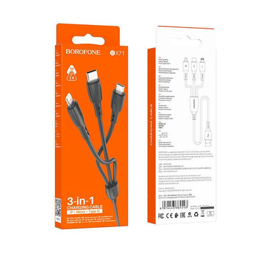 BOROFONE BX71 3-in-1 Charging Cable - Black - iCELL MOBILE iCELL MOBILE