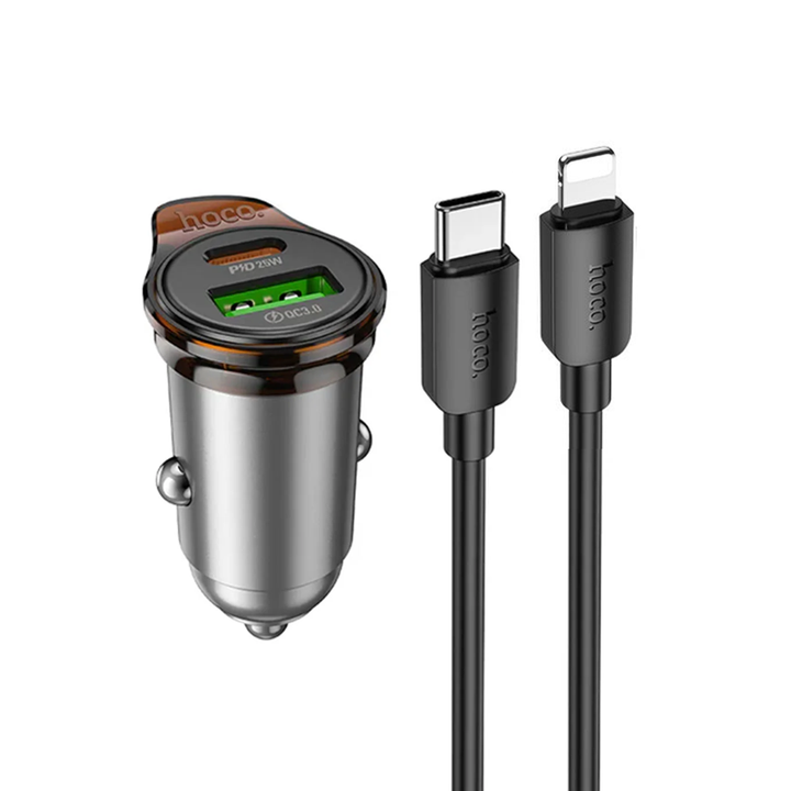 Hoco NZ16A 43W PD QC Car Charger Set C to iP – Metal Grey