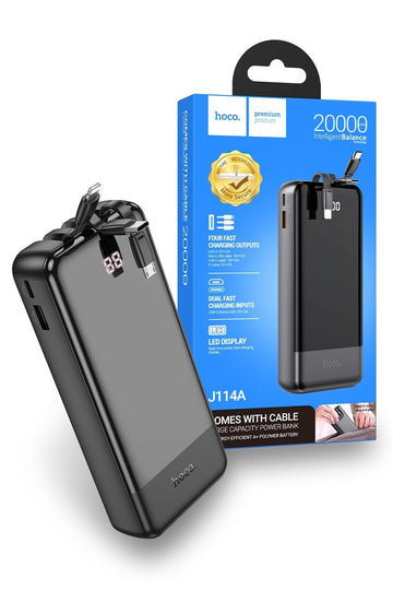 Hoco J114A 20000mAh Power Bank - All Cables, Digital Display, Black - iCELL MOBILE iCELL MOBILE