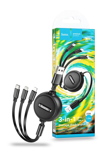 Hoco X75 Retractable 3-in-1 Cable – USB-C, Lightning, Micro-USB - iCELL MOBILE iCELL MOBILE