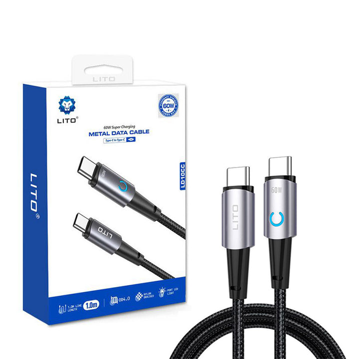 Lito LD010 USB-C to USB-C Right Angle Cable – 100cm Black