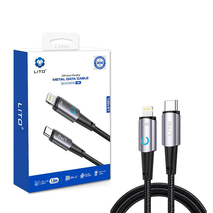 Lito LD010 USB-C to Lightning Braided Cable LED - 100cm Black
