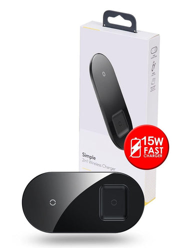 Baseus 15W 2in1 Simple Phone & Airpods Qi Wireless Charger - Black - iCELL MOBILE iCELL MOBILE