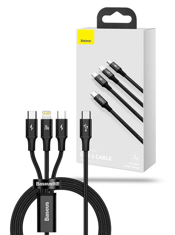 Baseus USB-C 3 in 1 Fast Charging Cable 150cm - Black - iCELL MOBILE iCELL MOBILE