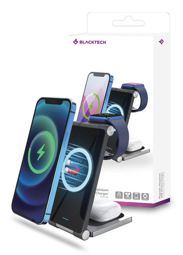 BLACKTECH AW2 Magnetic Aluminium 3-in-1 20W Wireless Charger - Black - iCELL MOBILE iCELL MOBILE