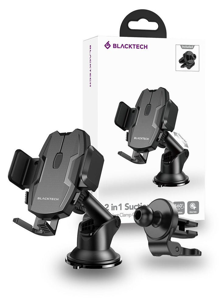 BLACKTECH BL-DCA2 2-in-1 Suction and Air Vent Clamp Car Holder – Black