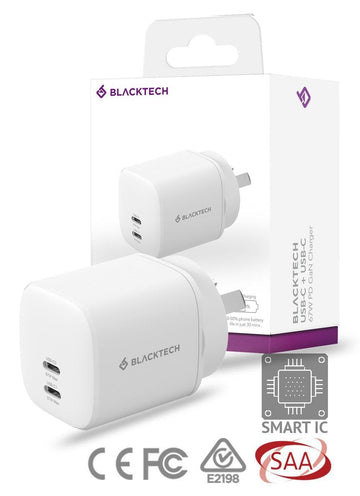 BLACKTECH Dual USB-C 67W Charger With Smart IC - White - iCELL MOBILE iCELL MOBILE
