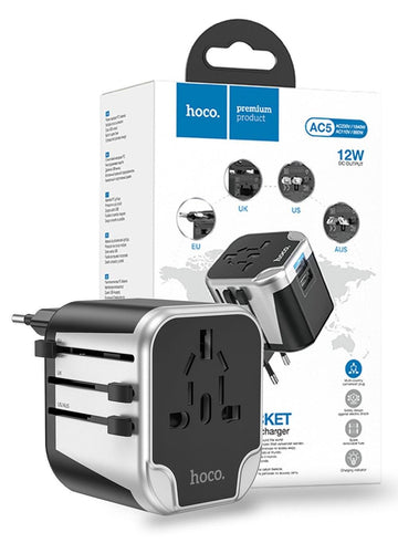 Hoco AC5 Dual USB Universal Charging Adapter - Black - iCELL MOBILE iCELL MOBILE