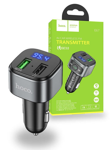 Hoco E67 QC3.0 Car Bluetooth MP3 FM Transmitter - Black - iCELL MOBILE iCELL MOBILE