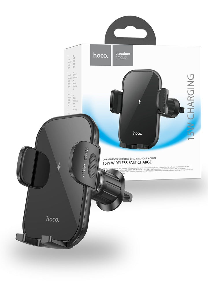 Hoco HW4 Wireless Car Holder with 15W Fast Charging – Black