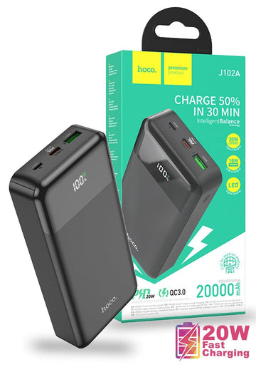 Hoco J102A PD20W QC3.0 20000mAh Power Bank - Black - iCELL MOBILE iCELL MOBILE