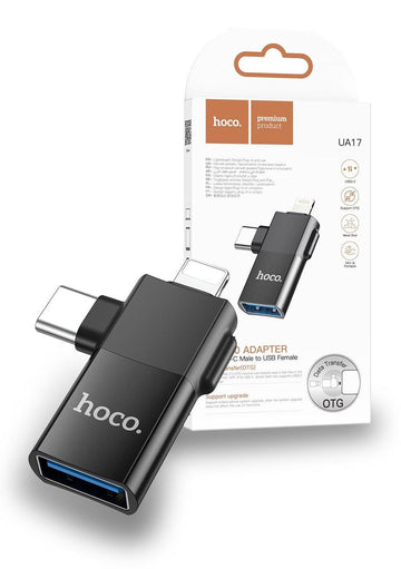 Hoco UA17 Lightning & USB-C Male to USB Female OTG Adapter - Black - iCELL MOBILE iCELL MOBILE