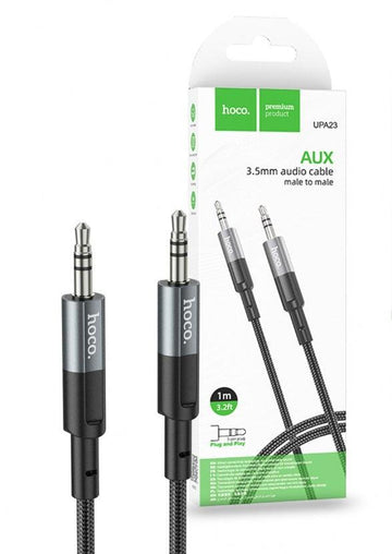 Hoco UPA23 Aluminum AUX Audio Cable 100cm - Black - iCELL MOBILE iCELL MOBILE