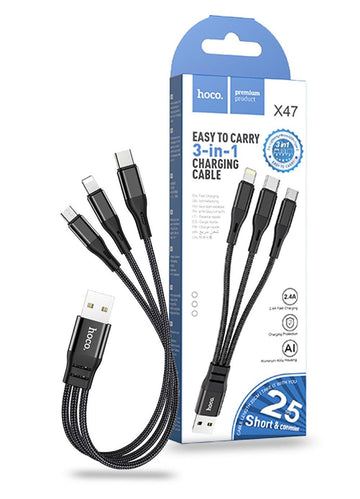 Hoco X47 Short 3-in-1 Cable 25cm - Black - iCELL MOBILE iCELL MOBILE