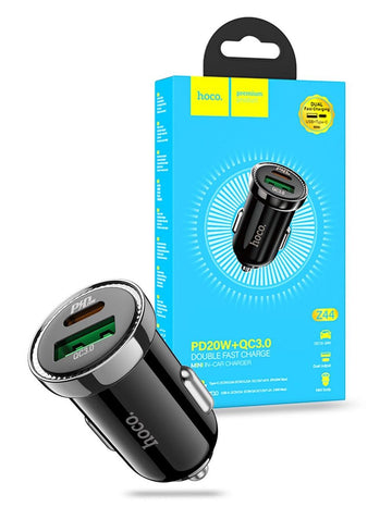 Hoco Z44 USB-C USB-A QC3.0 PD20W Car Charger - Black - iCELL MOBILE iCELL MOBILE