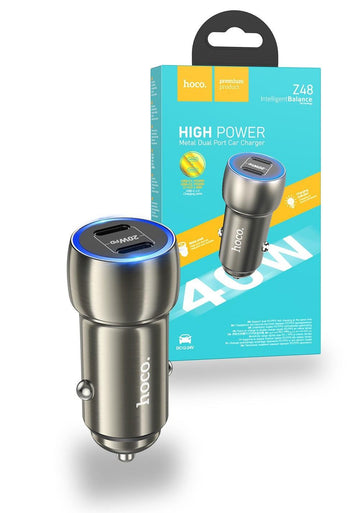 Hoco Z48 40W Dual Port USB-C Metal Car Charger - Black - iCELL MOBILE iCELL MOBILE