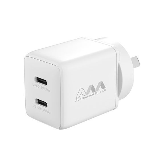 Australian Mobile AMC05 35W Dual USB-C Power Adapter – White (SAA)