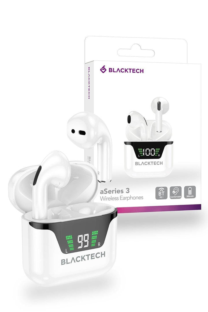 BLACKTECH BL-DES2023 aSeries 3 Wireless Earphones – White (Bluetooth TWS) - iCELL MOBILE 