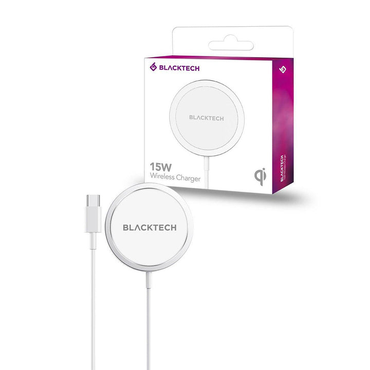 BLACKTECH 15W Magnetic Qi Wireless Charger - White