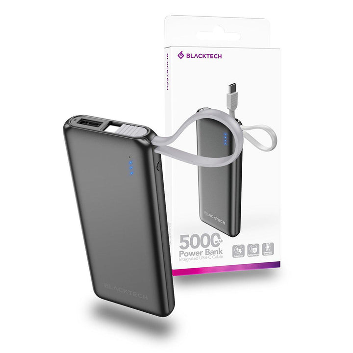 BLACKTECH 5000mAh Power Bank with Integrated USB-C Cable
