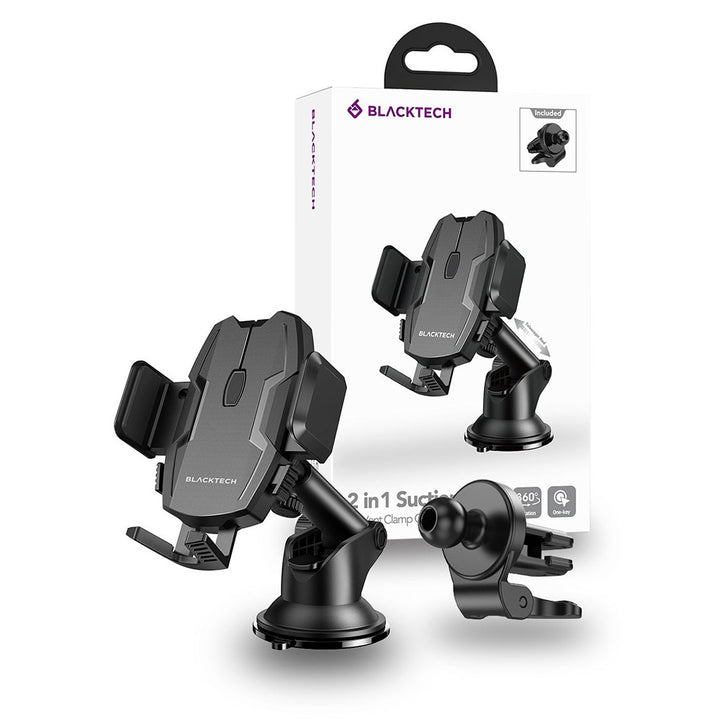 BLACKTECH BL-DCA2 2-in-1 Suction and Air Vent Clamp Car Holder – Black