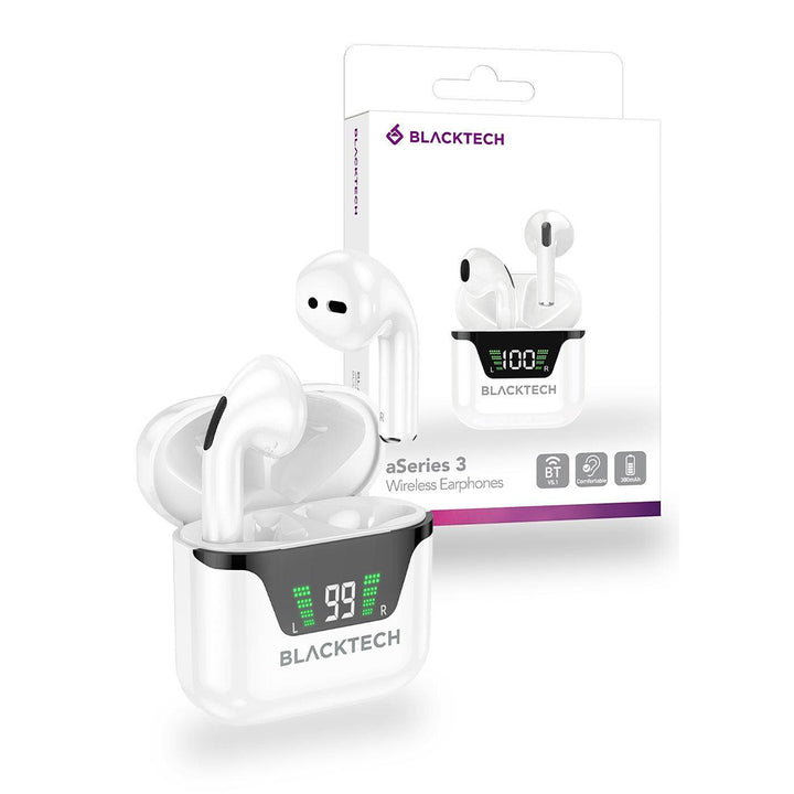 BLACKTECH BL-DES2023 aSeries 3 Wireless Earphones – White (Bluetooth TWS)