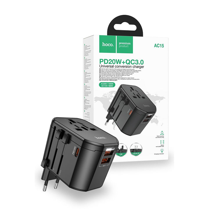 Hoco AC15 PD20W 1C2A Universal Charger - Black