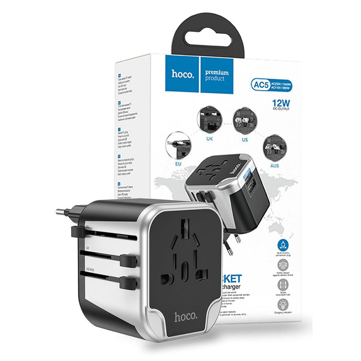 Hoco AC5 Dual USB Universal Charging Adapter - Black