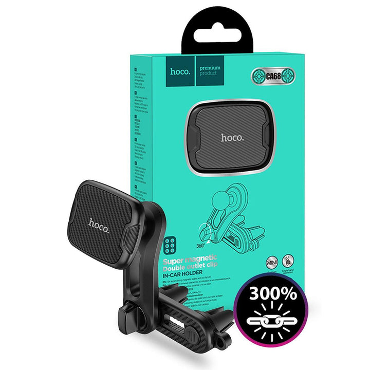 Hoco CA68 Magnetic Double Outlet Clip Car Air Vent Holder - Black