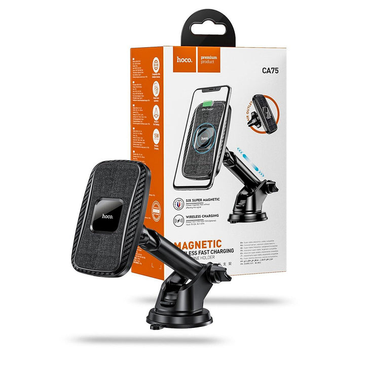 Hoco CA75 15W 2in1 Magnetic Car Wireless Charger - Black