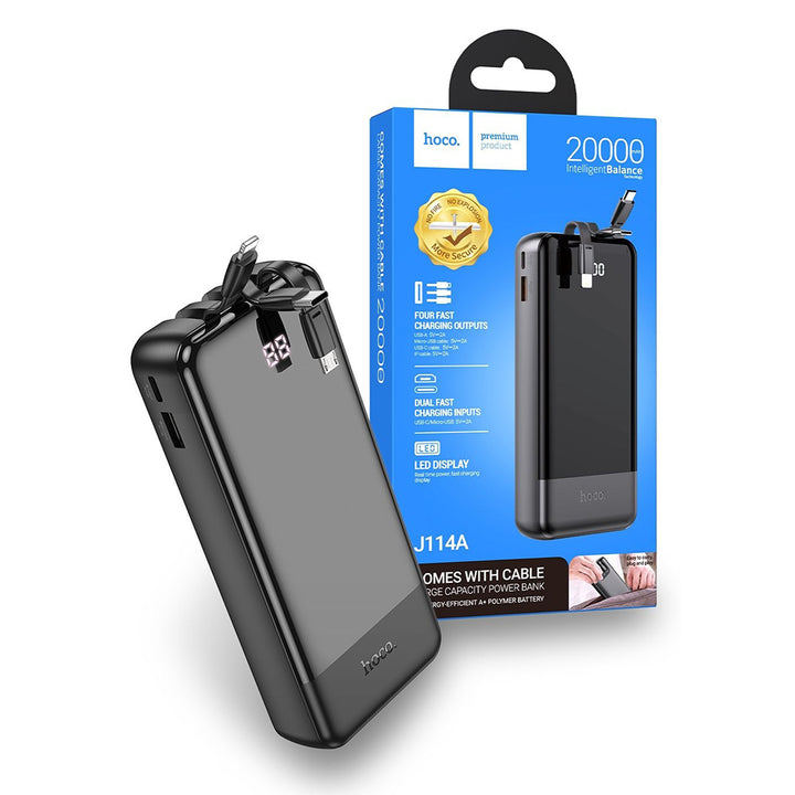 Hoco J114A 20000mAh Power Bank - All Cables, Digital Display, Black