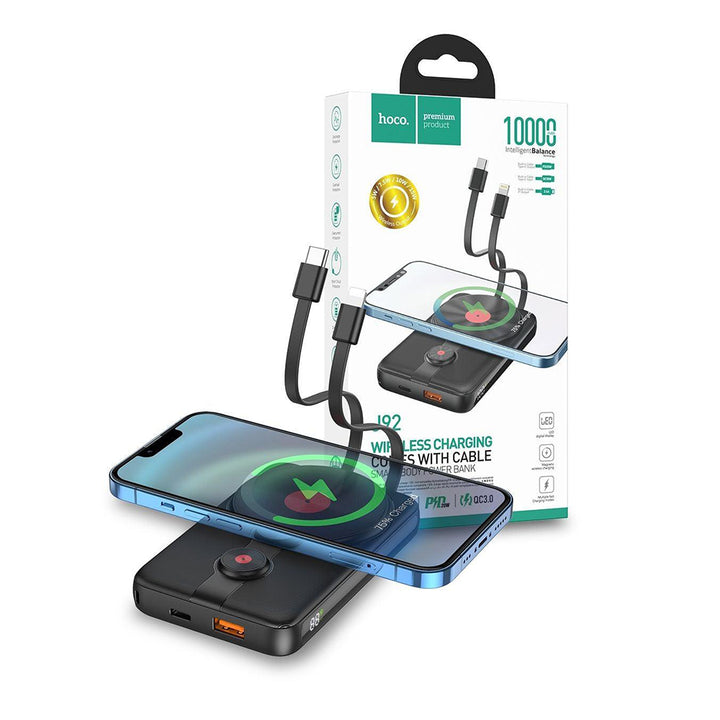 Hoco J92 10000mAh 22.5W Magnetic Power Bank with Built-In Cable