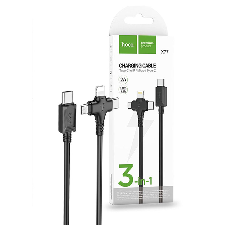 Hoco X77 3-in-1 USB-C Charging Cable - Black