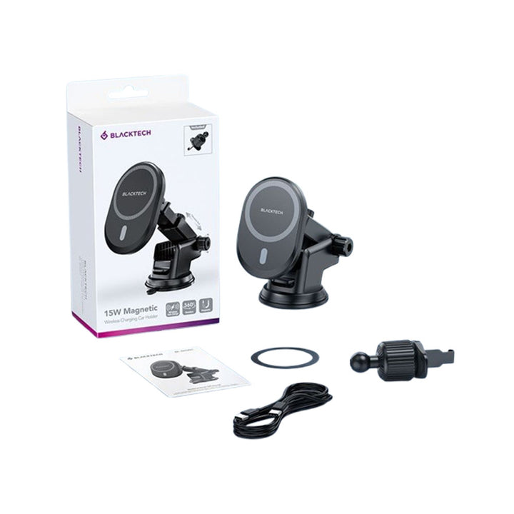 BLACKTECH BL-BH201 15W MagSafe Wireless Charging Car Holder - Black