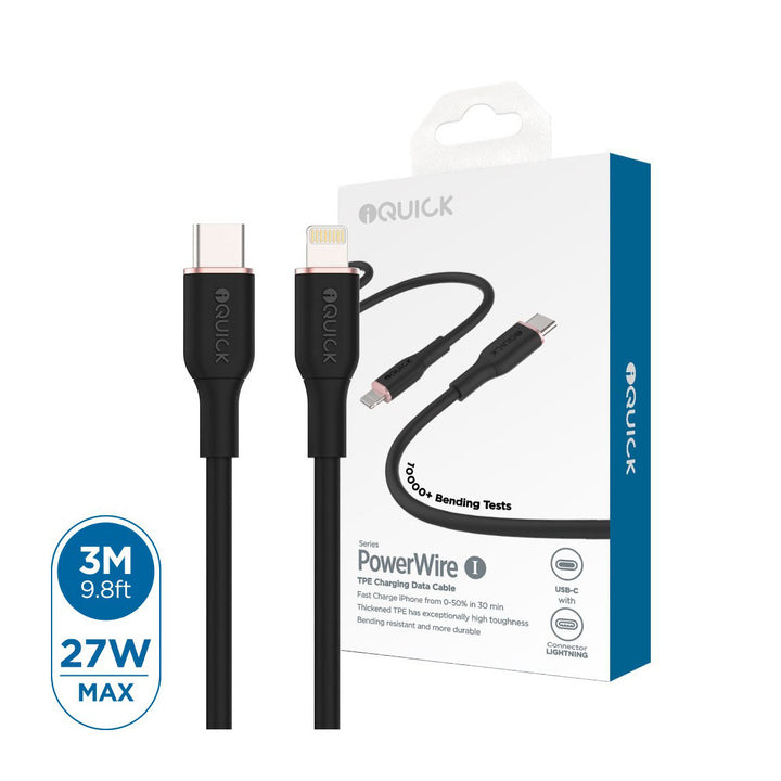 iQuick 3m USB-C to Lightning Cable - 27W PD Fast Charge