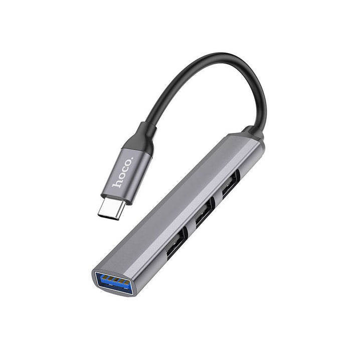 Hoco HB26 4-in-1 Type-C to USB 3.0 Adapter Hub - Metal Gray