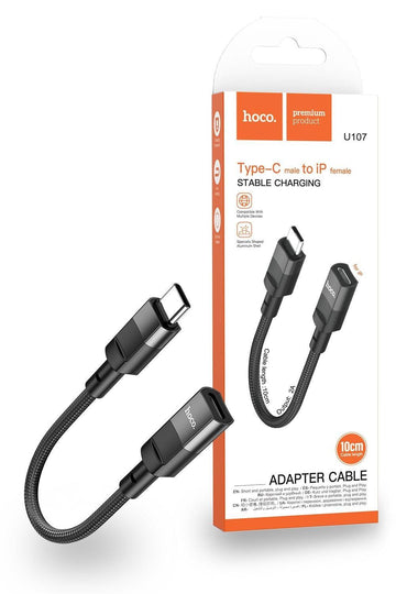 Hoco U107 USB-C Male To Lightning Female Adapter - Black - iCELL MOBILE 