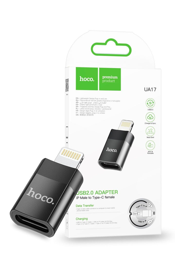 Hoco UA17 Lightning to USB-C OTG Adapter - Black