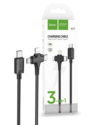 Hoco X77 3-in-1 USB-C Charging Cable - Black - iCELL MOBILE 