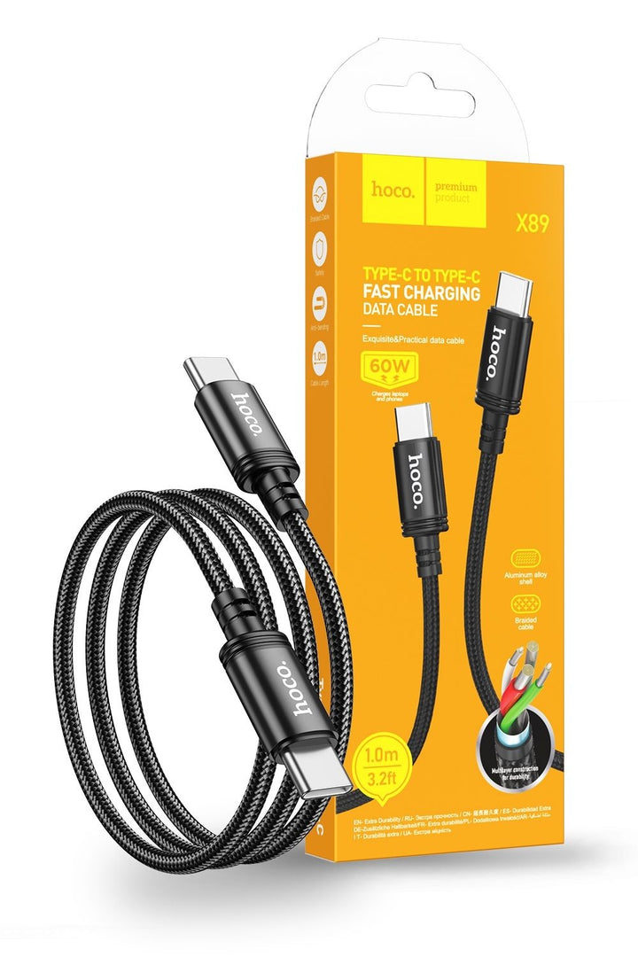 Hoco X89 USB-C to USB-C Braided Super Tough Cable 1m - Black