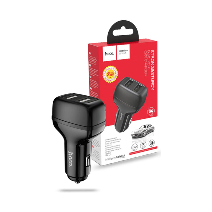 Hoco Z36 Dual USB-A Car Charger with Lightning Cable Black